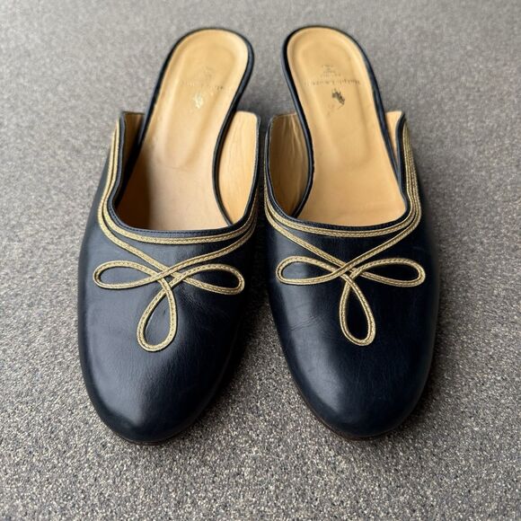 RALPH LAUREN 80’s Navy Blue Leather Military Nautical Mules Loafers 10B ITALY! - Picture 1 of 8